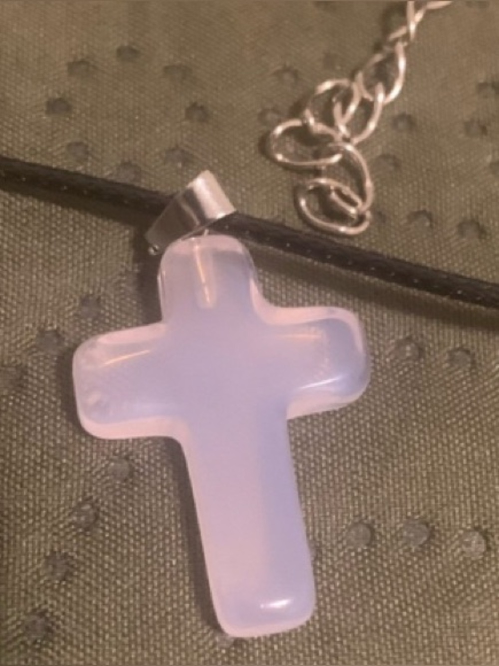Iridescent Pink Cross Pendant Necklace